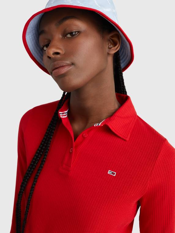 פולו עם שרוולים ארוכים בהתאמה חתוכה עם צלעות NX202359 ארגמן עמוק Tommy Hilfiger