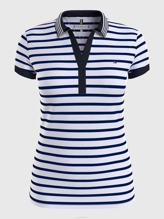פולו עם צווארון בעל קצה קליל NX202367 פס ברטון/שמי מדבר לבנים Tommy Hilfiger