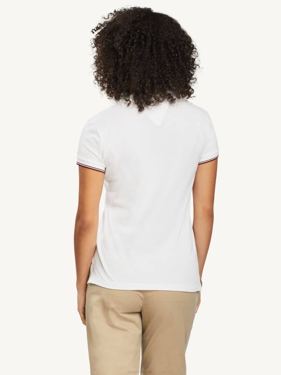 חולצת פולו עם צווארון פתוח עם פס גלובלי NX202368 לבן Tommy Hilfiger