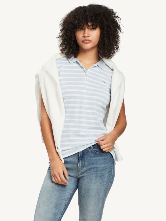 חולצת פולו עם פסים בגזרה דקיקה NX202369 ברטון stp/בריזי כחול לבן Tommy Hilfiger