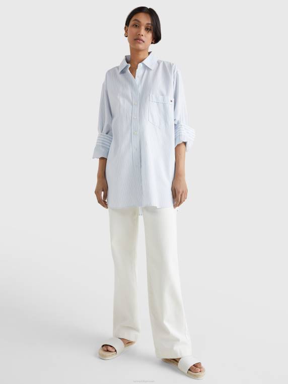 חולצת אוברסייז עם פס אנכי מעורב NX202387 פס אדיר/כחול מבריק Tommy Hilfiger