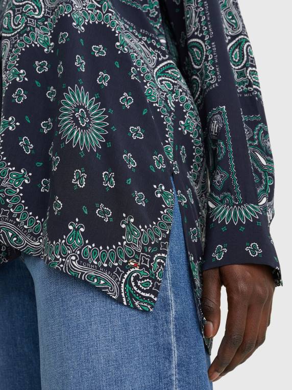 חולצת ויסקוזה עם הדפס בנדנה בגזרה רגועה NX202395 הניח בנדנה/שמי מדבר Tommy Hilfiger