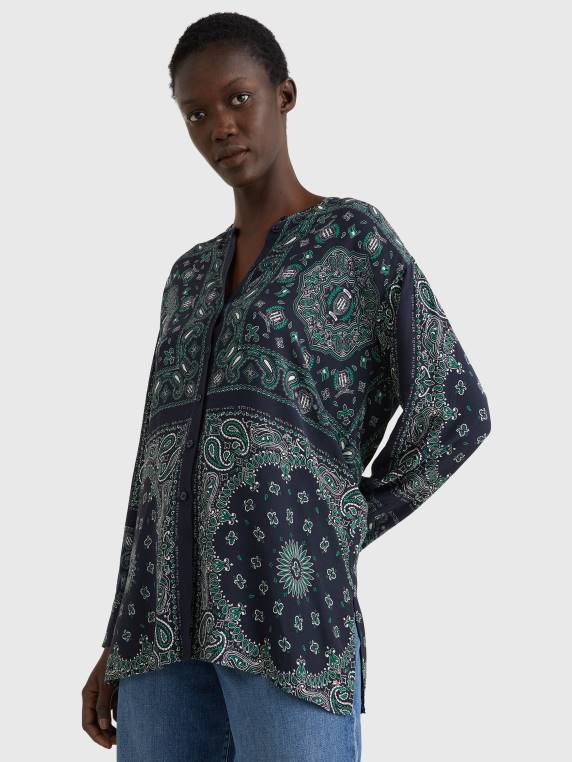 חולצת ויסקוזה עם הדפס בנדנה בגזרה רגועה NX202395 הניח בנדנה/שמי מדבר Tommy Hilfiger