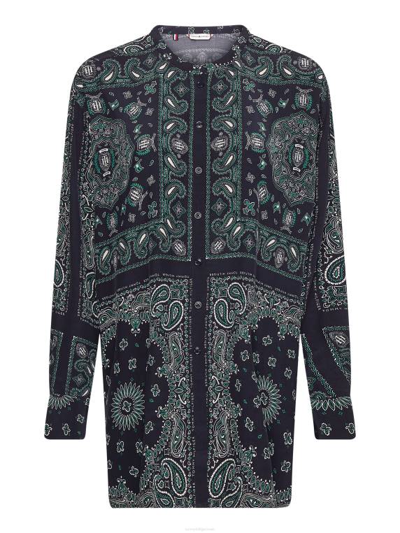 חולצת ויסקוזה עם הדפס בנדנה בגזרה רגועה NX202395 הניח בנדנה/שמי מדבר Tommy Hilfiger