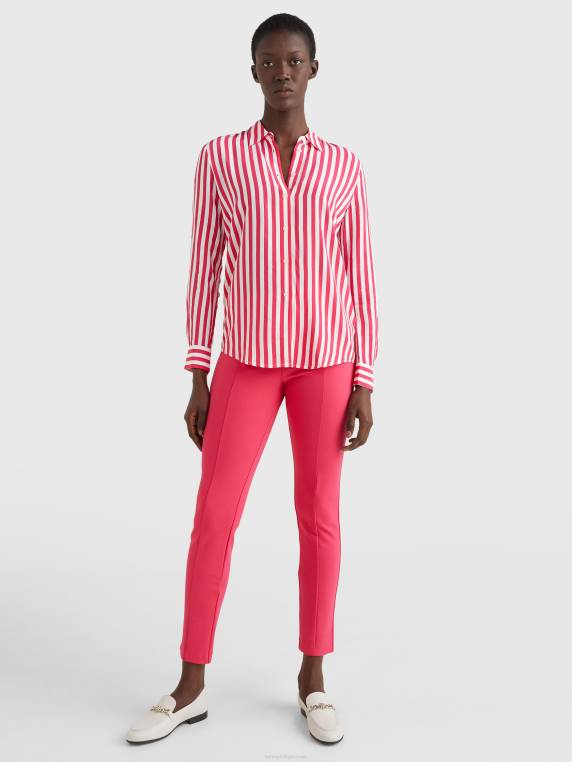 חולצת מונוגרמה ויסקוזה בכושר רגיל NX202397 פס בנקאי/פאר ורוד Tommy Hilfiger