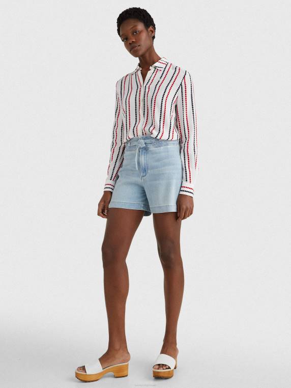 חולצת מונוגרמה ויסקוזה בכושר רגיל NX202402 פס מנוקד/קרקע לבנה Tommy Hilfiger