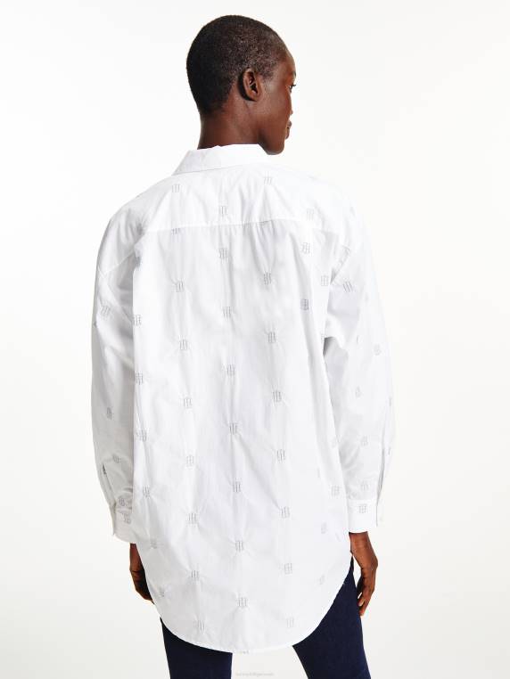 רקמת מונוגרמה חולצה בכושר החבר NX202419 האופטי הלבן Tommy Hilfiger