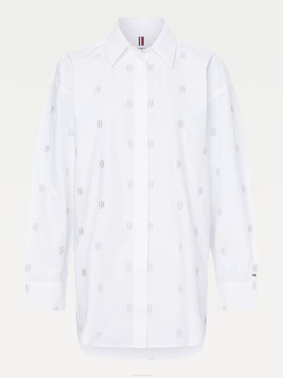 רקמת מונוגרמה חולצה בכושר החבר NX202419 האופטי הלבן Tommy Hilfiger