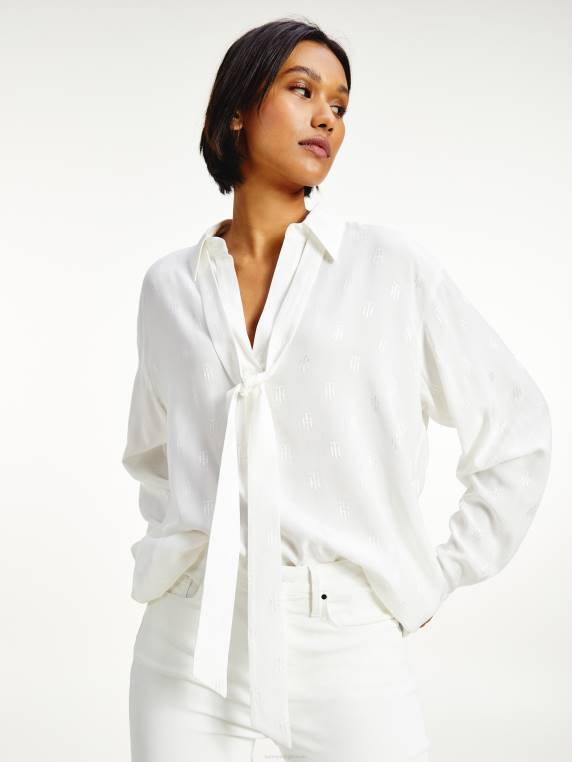 חולצת מונוגרמה בעלת צווארון עניבה ויסקוזה בהתאמה רגילה NX202422 רך שלוב/לבן Tommy Hilfiger