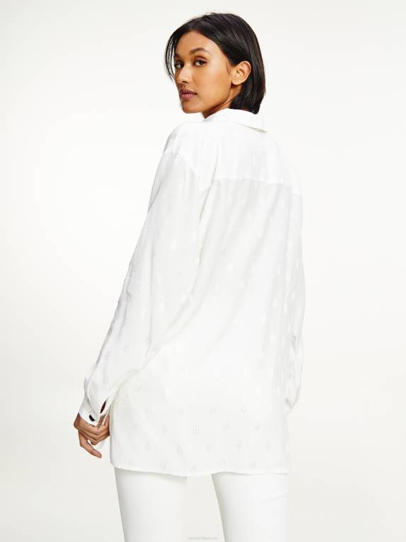 חולצת מונוגרמה בעלת צווארון עניבה ויסקוזה בהתאמה רגילה NX202422 רך שלוב/לבן Tommy Hilfiger