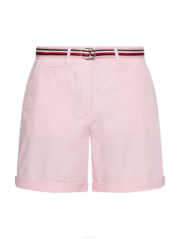 מכנסי צ'ינו קצרים בחגורת חתימה NX202431 ורוד פסטל Tommy Hilfiger