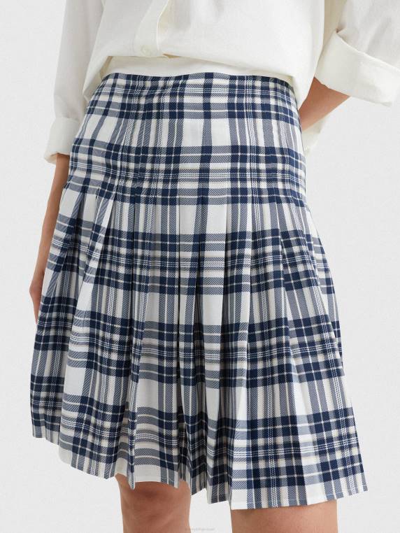 סמלים חצאית קפלים טרטן משי NX202461 סמל קטן המחאה/ecru/pitch blue Tommy Hilfiger