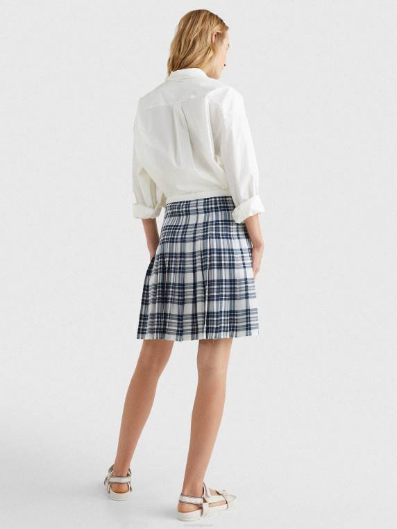 סמלים חצאית קפלים טרטן משי NX202461 סמל קטן המחאה/ecru/pitch blue Tommy Hilfiger