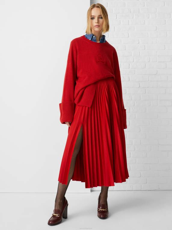 חצאית מידי אקסקלוסיבית עם קפלים מג'רסי NX202471 אדום ראשוני Tommy Hilfiger