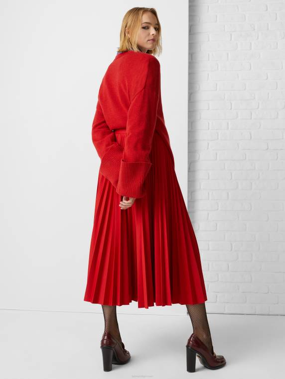 חצאית מידי אקסקלוסיבית עם קפלים מג'רסי NX202471 אדום ראשוני Tommy Hilfiger