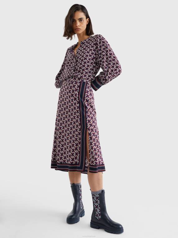 חצאית מידי ישרה של מונוגרמה ויסקוזה NX202475 אדום/מונוגרם אדום לבן כחול Tommy Hilfiger