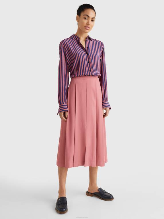 חצאית מידי רקמת מונוגרמה קפלים NX202484 ורוד אנגלי Tommy Hilfiger