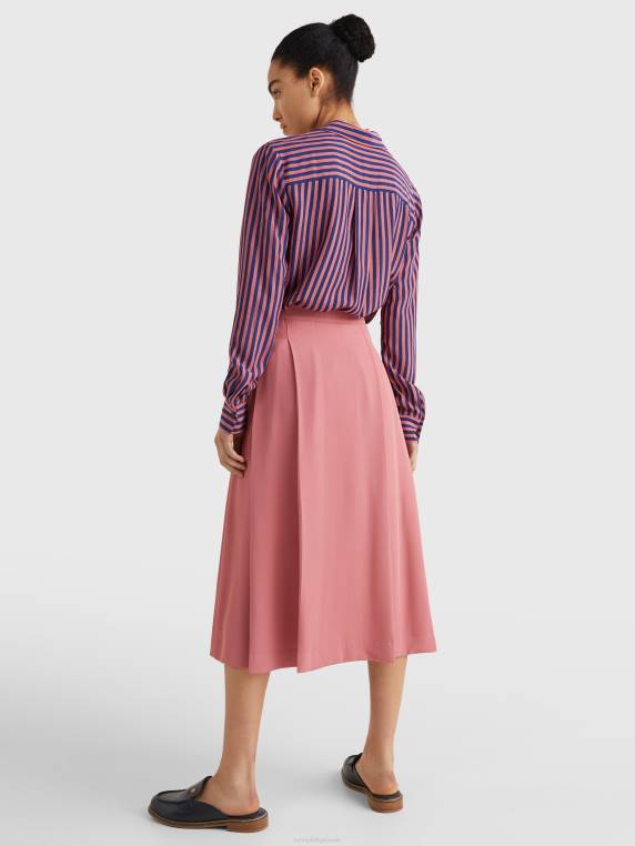 חצאית מידי רקמת מונוגרמה קפלים NX202484 ורוד אנגלי Tommy Hilfiger