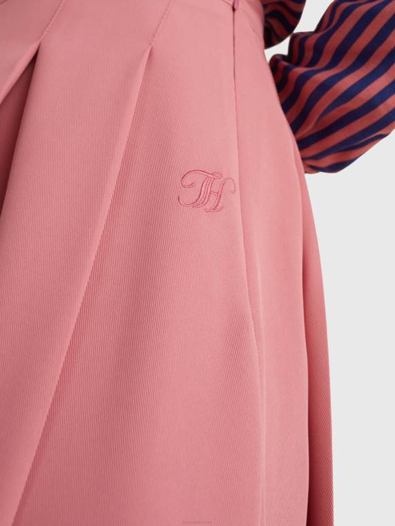 חצאית מידי רקמת מונוגרמה קפלים NX202484 ורוד אנגלי Tommy Hilfiger