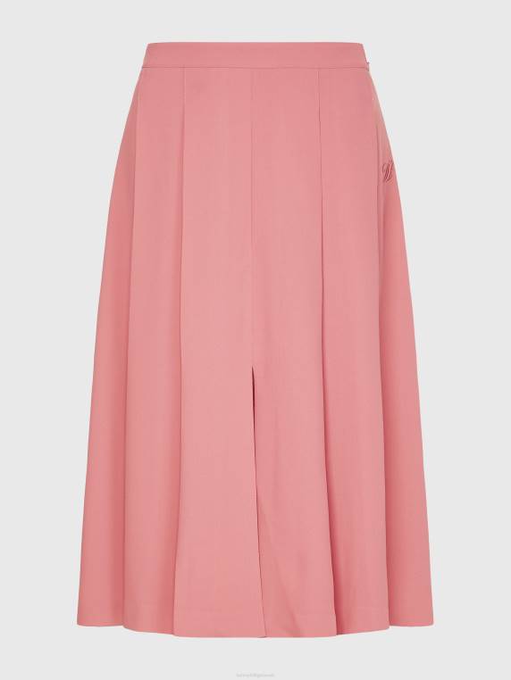 חצאית מידי רקמת מונוגרמה קפלים NX202484 ורוד אנגלי Tommy Hilfiger