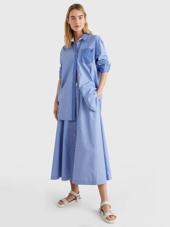 חצאית מידי רגועה בפס NX202490 פס עדין/כחול Tommy Hilfiger