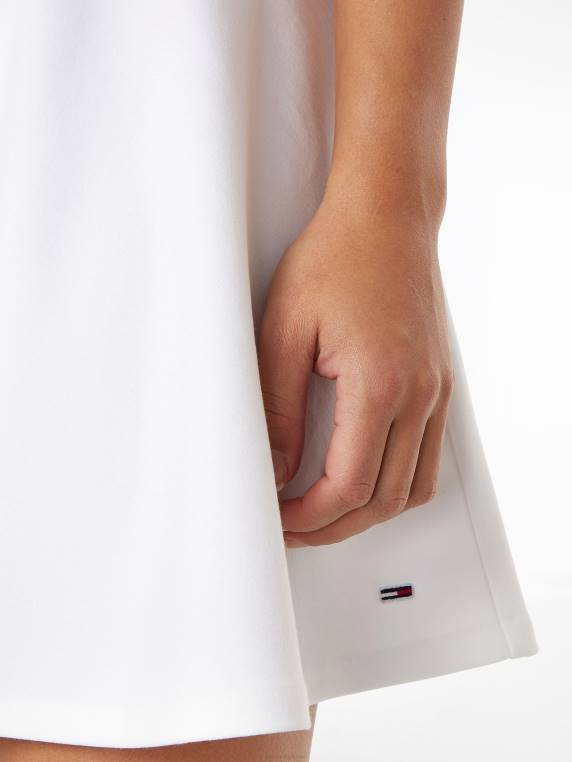 התאמה לחגורת לוגו וחצאית מתרחבת NX202492 לבן Tommy Hilfiger