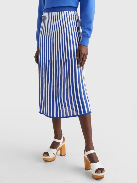 חצאית מידי עם פסים NX202494 verona blue/ecru swt Tommy Hilfiger
