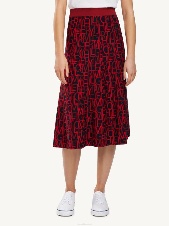 חצאית מידי בתערובת ויסקוזה NX202504 מאיית אדום Tommy Hilfiger