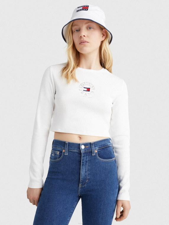 חולצת טי רקמת לוגו קצוץ עם שרוולים ארוכים NX202521 אקרו Tommy Hilfiger