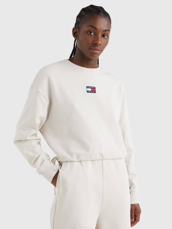 סווטשירט שרוך קצוץ תג NX202526 בז' אבן Tommy Hilfiger