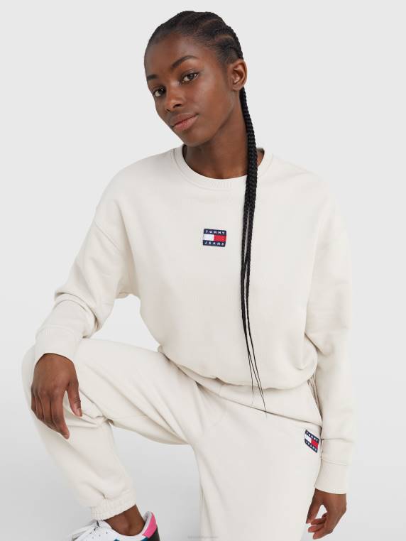 סווטשירט שרוך קצוץ תג NX202526 בז' אבן Tommy Hilfiger