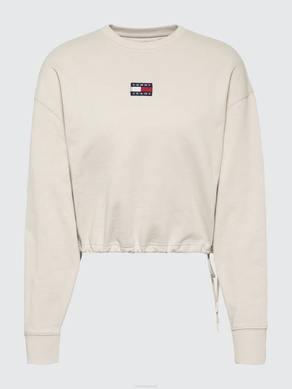 סווטשירט שרוך קצוץ תג NX202526 בז' אבן Tommy Hilfiger