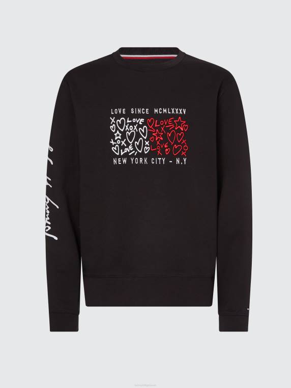 סוודר עם צווארון עגול בהדפס לב NX202547 שָׁחוֹר Tommy Hilfiger