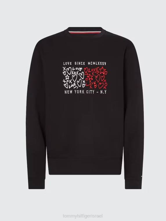 סוודר עם צווארון עגול בהדפס לב NX202547 שָׁחוֹר Tommy Hilfiger