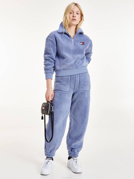 סווטשירט צמר קטיפה תג קופסתי NX202556 אפור לבנדר Tommy Hilfiger