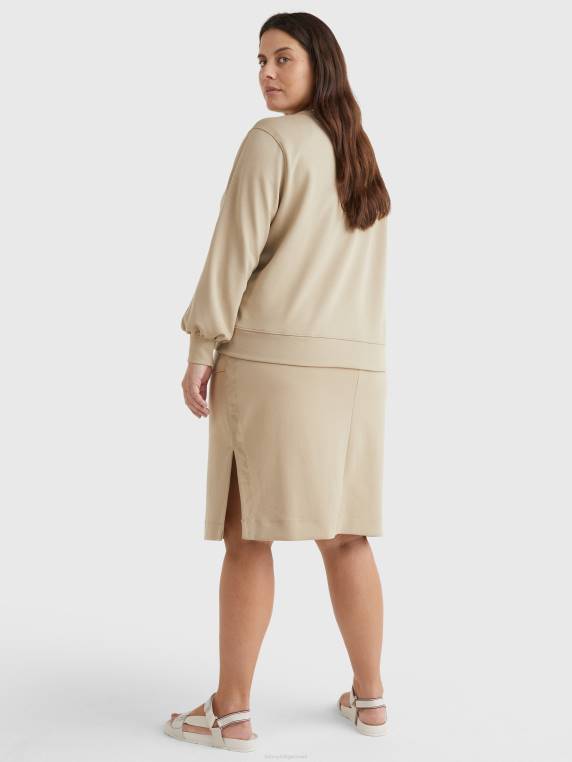 סווטשירט נינוח עם רקמת ציצית עקומה NX202583 בז' Tommy Hilfiger