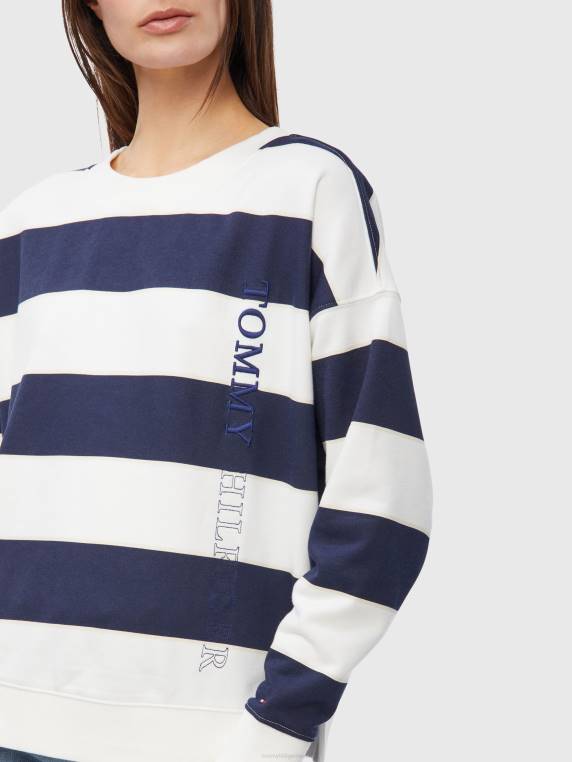 סווטשירט פתוח רוגבי NX202596 פס רוגבי אופקי/שמימי מדבר אקרו Tommy Hilfiger