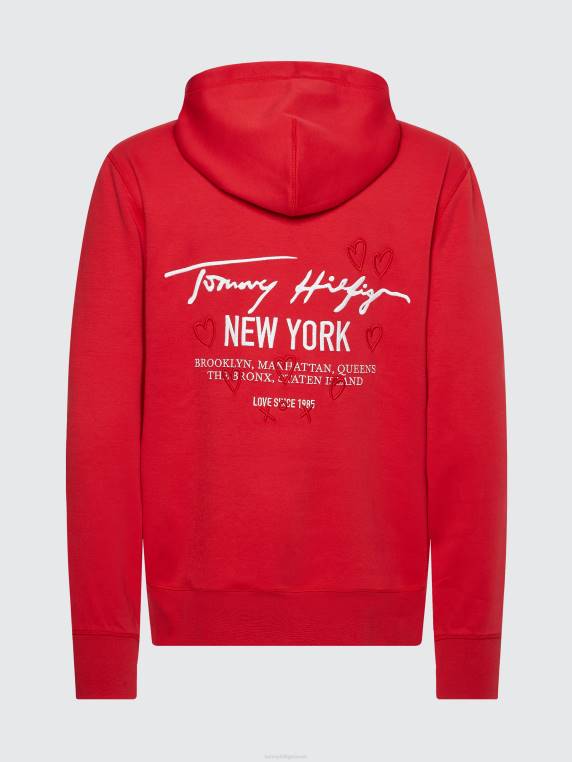 קפוצ'ון עם הדפס לב NX202608 אדום ראשוני Tommy Hilfiger