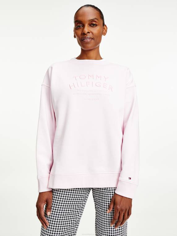 סווטשירט רקמת טקסט בהתאמה רגועה NX202620 ורוד בהיר Tommy Hilfiger