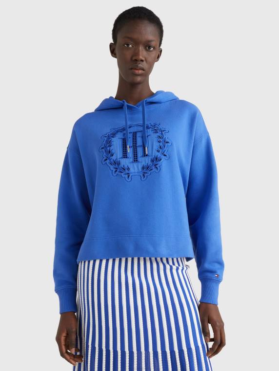 קפוצ'ון בהתאמה רגועה עם אפליקציה מונוגרמה NX202626 ורונה כחול Tommy Hilfiger