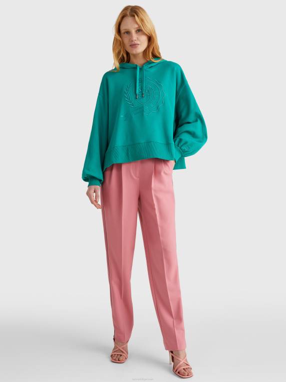 סמלים קפוצ'ונים בהתאמה רגועה NX202630 סמל ירוק Tommy Hilfiger