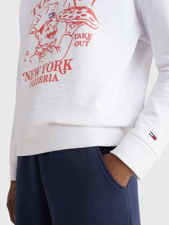 סווטשירט בהדפס פיצה קופסתי NX202639 לבן Tommy Hilfiger