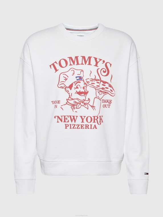 סווטשירט בהדפס פיצה קופסתי NX202639 לבן Tommy Hilfiger