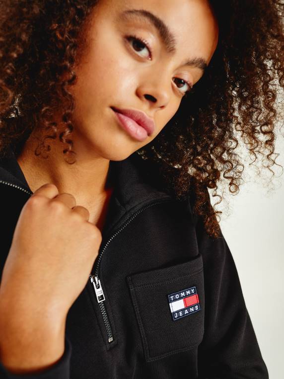 סווטשירט שרוך עם שרוך עם רבע תג NX202652 שָׁחוֹר Tommy Hilfiger