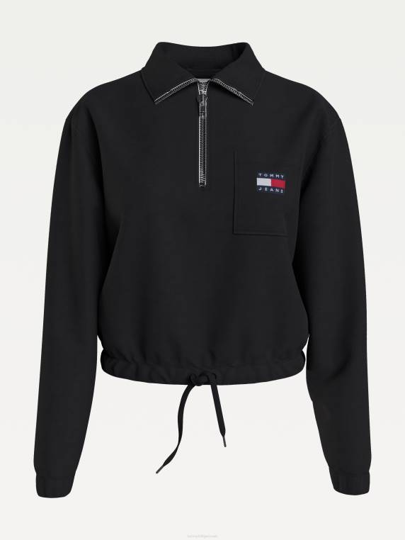 סווטשירט שרוך עם שרוך עם רבע תג NX202652 שָׁחוֹר Tommy Hilfiger