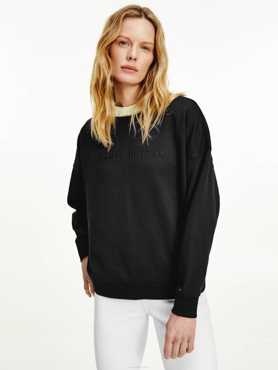 סווטשירט רקמה גווני אוברסייז NX202661 שָׁחוֹר Tommy Hilfiger