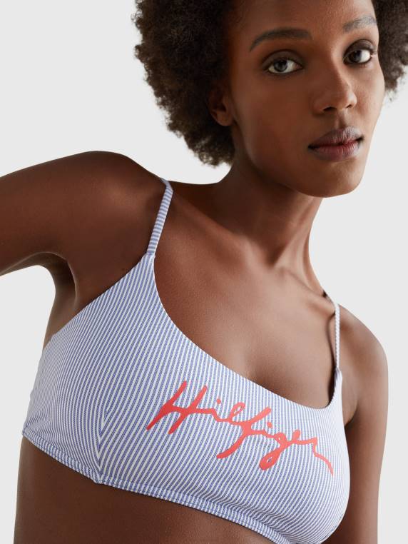 עליונית ביקיני ברלט טוויסט עם לוגו NX202667 פס ithaca כחול Tommy Hilfiger