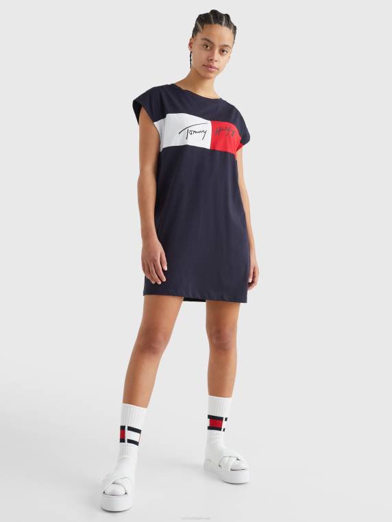 שמלת מיכל כותנה אורגנית חסומה בצבע NX202690 שמיים מדבריים Tommy Hilfiger