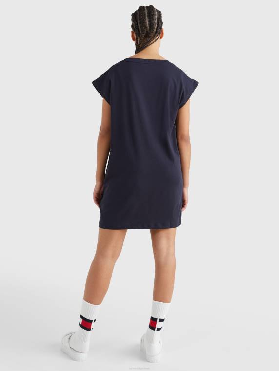 שמלת מיכל כותנה אורגנית חסומה בצבע NX202690 שמיים מדבריים Tommy Hilfiger