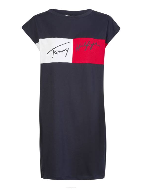 שמלת מיכל כותנה אורגנית חסומה בצבע NX202690 שמיים מדבריים Tommy Hilfiger